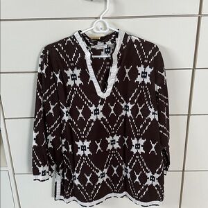 JM Collection Brown and Cream Blouse